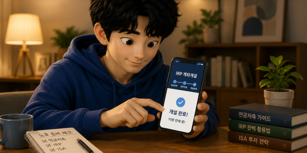 IRP를 스마트폰으로 비대면 개설하는 방법과 은행·증권사 IRP의 성격 차이를 보여주는 이미지