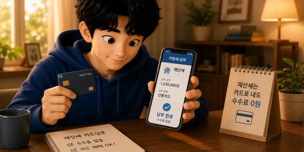 지방세인 재산세는 카드로 내도 수수료가 없어 카드 혜택만 챙길 수 있음을 보여주는 이미지