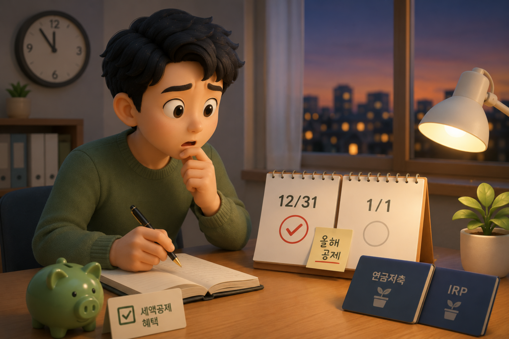 세액공제는 12월 31일까지 납입분만 인정되므로 연말 전 미리 채워야 함을 보여주는 이미지