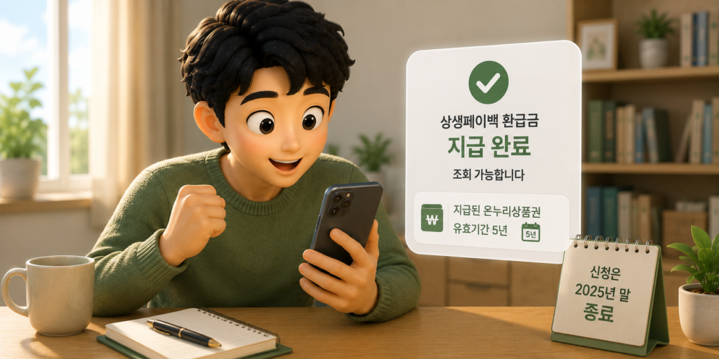 상생페이백 신청은 끝났어도 지급된 온누리상품권은 5년간 유효해 지금도 조회 가능함을 보여주는 이미지