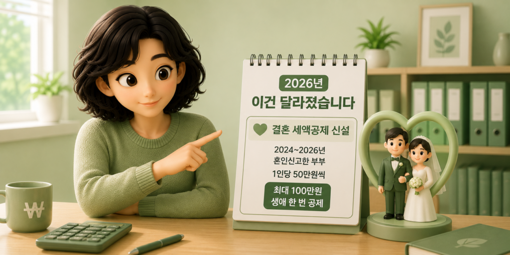 2026년 연말정산 변경점인 결혼 세액공제 신설과 월세 세액공제 대상·한도 확대를 정리한 도표