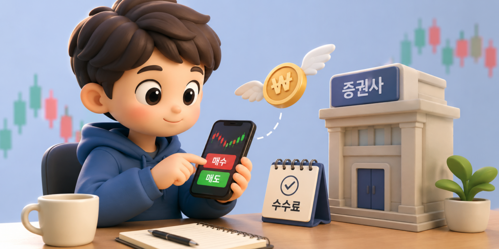주식을 사고팔 때마다 증권사에 내는 거래 수수료를 보여주는 이미지