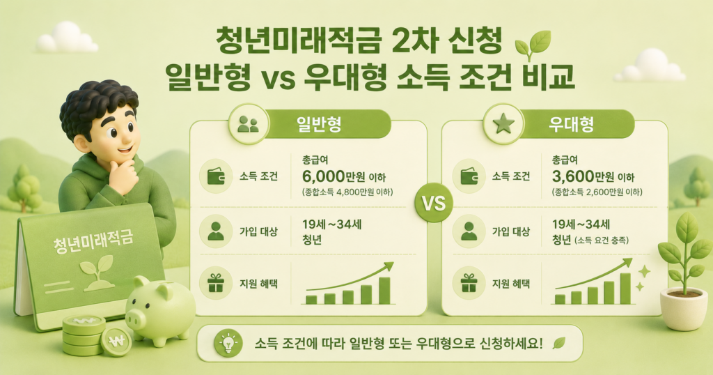 청년미래적금 2차 신청 일반형 우대형 소득 조건 비교