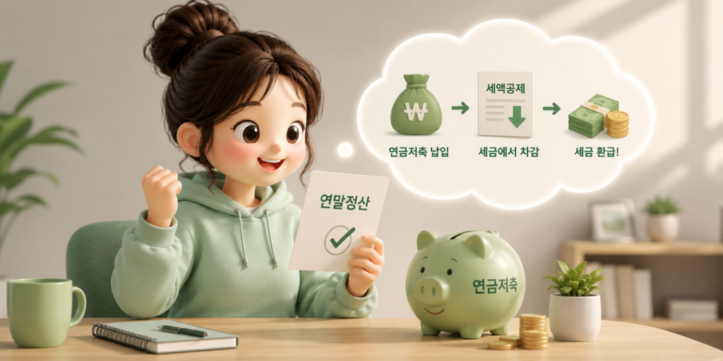 연금저축 납입액을 연말정산 때 세금에서 돌려받는 세액공제 혜택의 흐름을 보여주는 도표