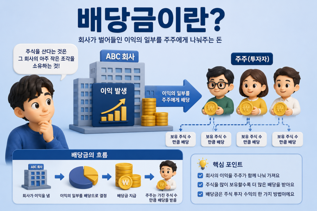 회사 이익의 일부를 보유 주식 수만큼 주주에게 나눠주는 배당금의 흐름을 정리한 도표
