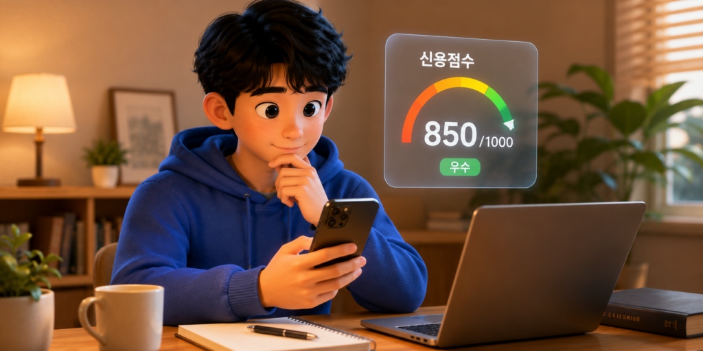 빌린 돈을 잘 갚을 사람인지 1,000점 만점으로 나타내 대출·금리를 좌우하는 신용점수를 보여주는 이미지