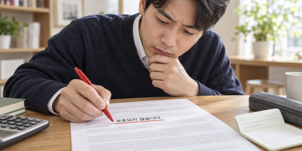 청약통장 상품설명서의 보호 문구를 확인하는 모습
